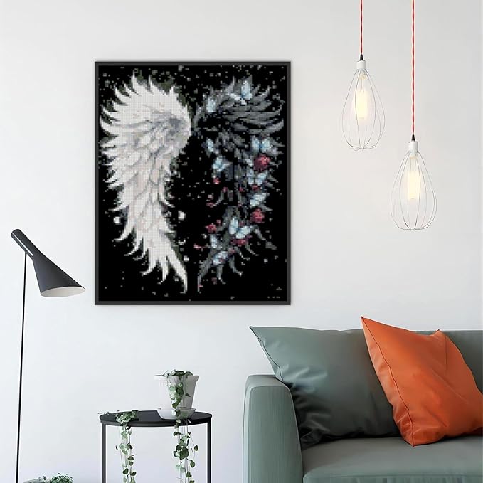 Angel Wings Stamped Cross Stitch Kits for Adults,Colourful Angel Wings Dimensions Cross Stitch Kits Embroidery Kit Arts and Crafts for Beginners 15.7x11.8 inches