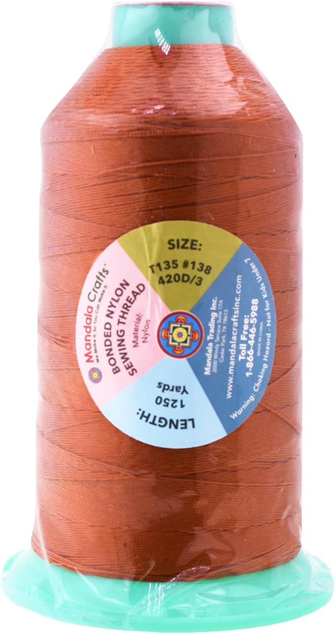 Mandala Crafts Size 138 420D T135 Bonded Nylon Thread - Burnt Orange 1250 YDs Tex 135 Heavy Duty Sewing Threads for Leather, Jeans, Weaving, Outdoor Marine Upholstery
