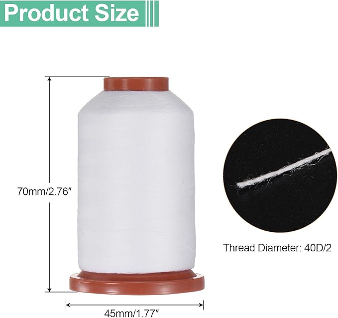 uxcell 40D/2 Sewing Thread 1100 Yards Polyester Household Sewing String Hand Stitching Polyester Cord for Clothing Stitching Shoe Bag Repairing DIY Craft Snow White