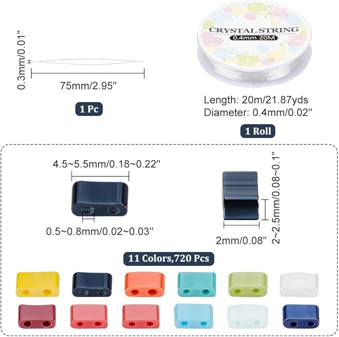 NBEADS 2-Hole Beads Bracelet Making Kit, Including 11 Colors 2-Hole Rectangle Glass Seed Beads, Big Eye Beading Needles, Elastic Thread for Bracelet Necklace Earring Jewelry Making