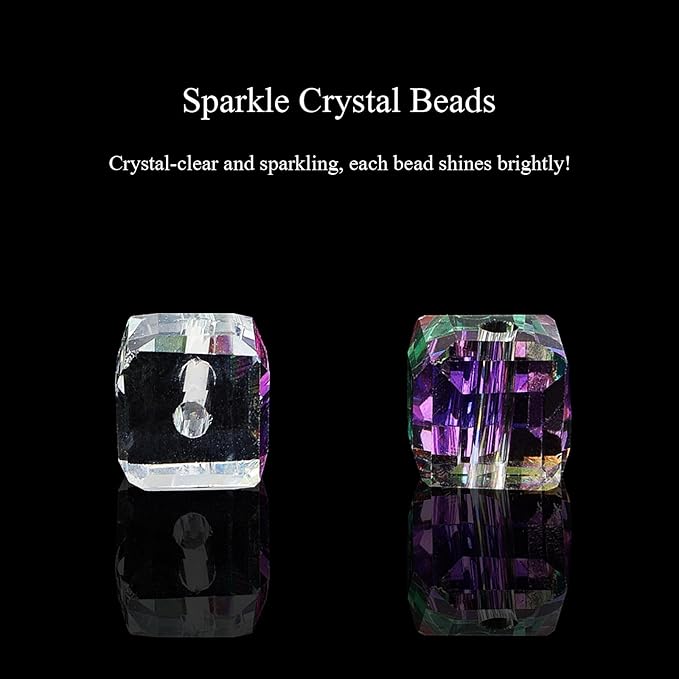 4mm Sparkle Cube Crystal Beads for Jewelry Making - Faceted Spacer Beads for Bracelets(94-100pcs, Translucent Purple)