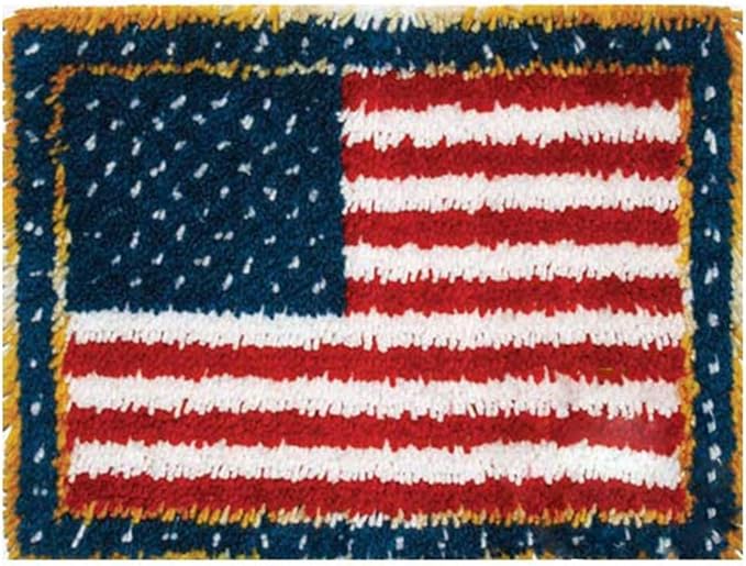 LAPATAIN Latch Hook Kits DIY Crochet Yarn Kits,American Flag Carpet Embroidery Hook Rug Kit Needlework Sets Cushion for Adults Home Decor 20x15inch