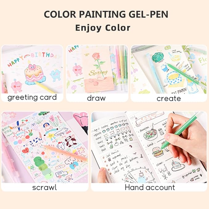 Gel Pens with Fine Point 0.6mm, 6 Colors Drawing Pencils for Adult Coloring Books Smooth Writing Pen Set for Journaling(Sketch Color)