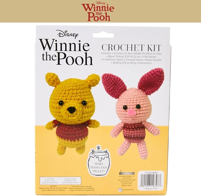 Innovative Designs Disney Winnie The Pooh Crochet Kit for Beginners, DIY Crochet Kits for Adults, Teens, Kids, Instruction Manual – Pooh and Piglet