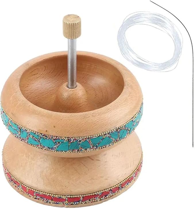 Shop LC Bead Spinner for Jewelry Making - Necklace Bracelet Maker with Big Eye Beading Needle and 3-Meter Wire - Clay Pinewood Wooden Gift for Women - Turquoise and Red