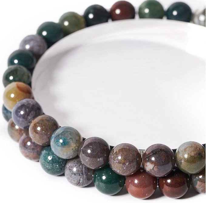 8mm Natural Indian Agate Round Bead - 45PCS Bulk Gemstone Beads for Jewelry Making, DIY Bracelets, Necklaces - Includes Crystal Stretch Cord - Beads for Crafting Gifts