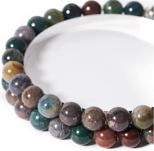 10mm Natural Indian Agate Round Bead - 35PCS Bulk Gemstone Beads for Jewelry Making, DIY Bracelets, Necklaces - Includes Crystal Stretch Cord - Beads for Crafting Gifts