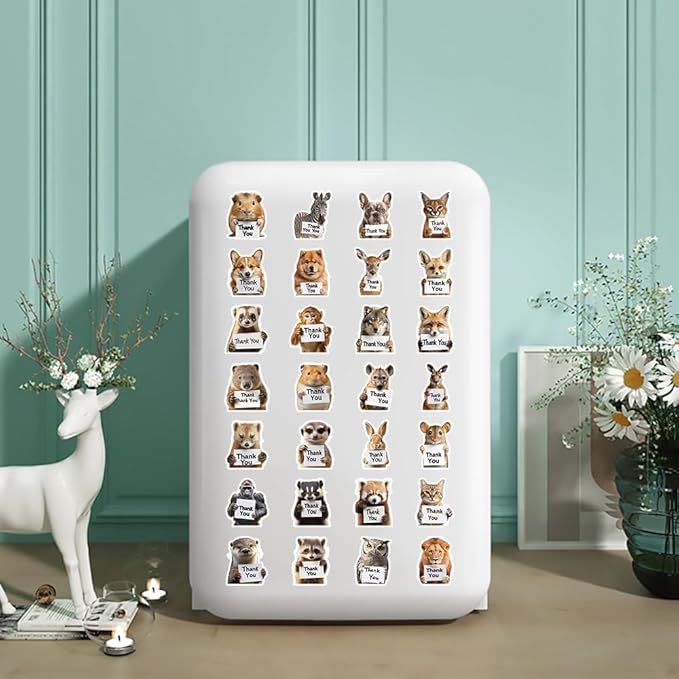 50Pcs Funny Animal Thank You Stickers for Small Business, Thankful Vinyl Waterproof Stickers, Small Business Packaging Supplies & Thanksgiving Gifts