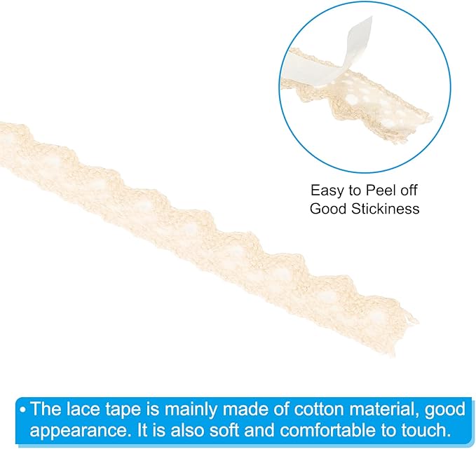 PATIKIL 0.6" Wide 2 Yards Self-Adhesive Lace Tape Lace Ribbon, 3 Pack Cotton Washi Trim Stickers Masking Decorative for Craft Scrapbook DIY Card Making, Beige