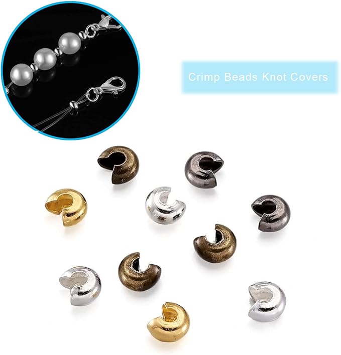1400 Pieces Brass Tube Crimp Beads Wire Guardians Crimp Bead Knot Covers Bead Tips Knot Covers for DIY Bracelets Necklaces Jewelry Making Crafts Supplies(Gun Black)