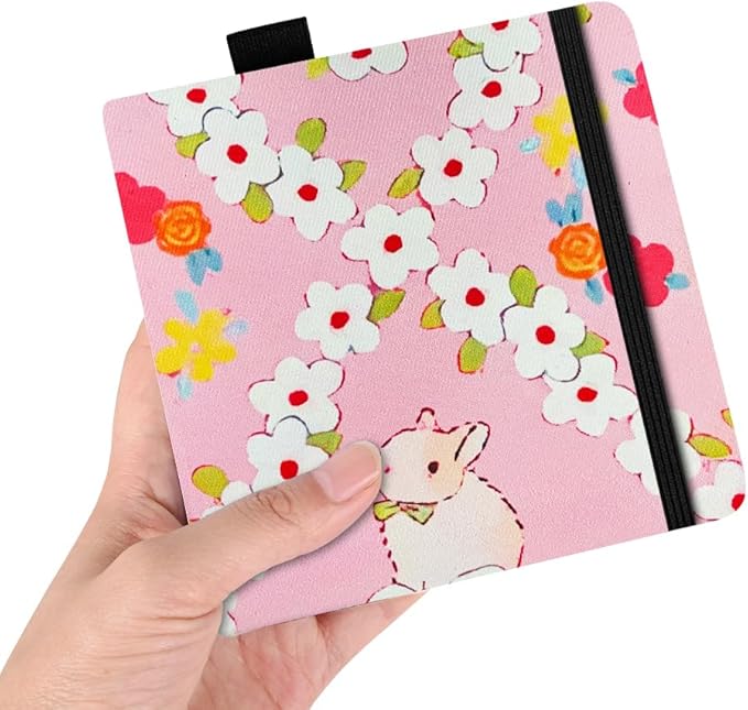 Square 5.1X5.1 300gsm Watercolor Journal Hardbound 40pgs（20 Sheets Front Back 2 Textures） Travel Size for Calligrapher Colored Pencil Watercolor Sketch Handmade Cloth Cover Notebook Bowknot Rabbit
