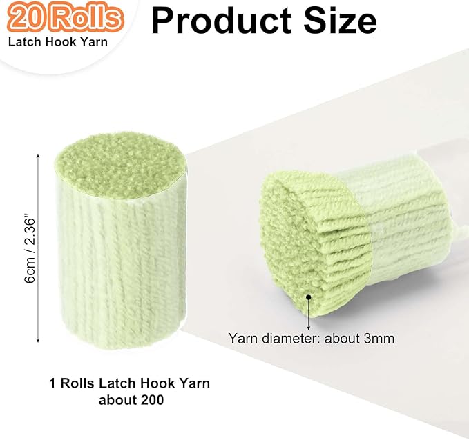 PATIKIL 20 Rolls Latch Hook Yarn, Latch Hook Kit Precut Rugs Yarn Making Crochet Bundles for Rug Adults Beginners Tapestry DIY Craft, Light Green
