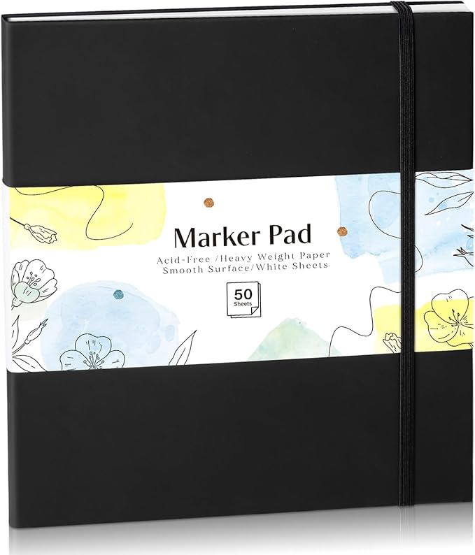 50 Sheets Hardcover Marker Paper Pad, 7.5x8.5in Alcohol Marker Paper Sketch Pad, 73lb/120gsm Heavyweight Spiral Sketch Book, Painting Coloring Drawing Paper for Beginners Artists Ideal Gift