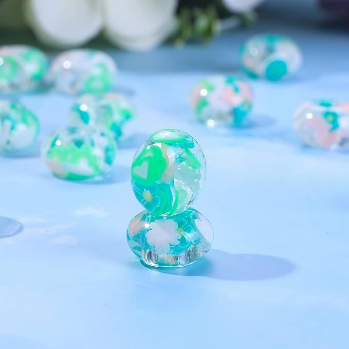 AIPRIDY Girls' Lucky Beads Lover Amber Beads, Big Hole Spacer Beads European Craft Beads for DIY Charms Bracelet Jewelry Making (Green and White)