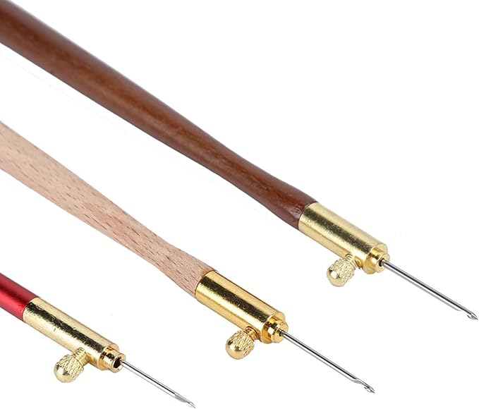 Tambour Embroidery Kit Tambour Hook 3Pcs Stainless Steel Wood Handle Embroidery Crochet Hooks Punch Needle with 9 Needles French Tambour Beading Sequins Sewing Craft Tool