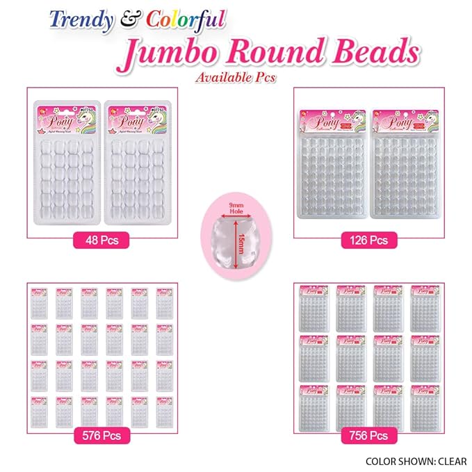 126 Pcs Beads Jewelry Making Kit DIY Hair Braiding Bracelet Ornaments Crafts Jumbo Round Pony (Pearl Purple/Pink Assorted)