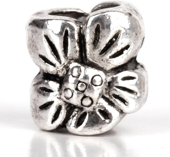 RUBYCA 50pcs Tibetan Silver Tone Spacer Beads Fit European Charms Bracelet Five-Leafs Flower Design