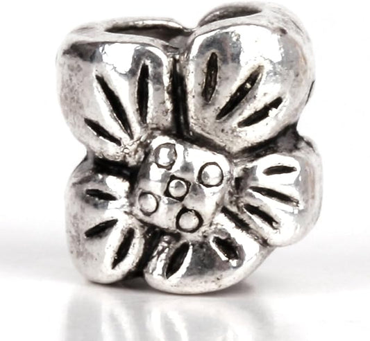 RUBYCA 30pcs Tibetan Silver Tone Spacer Beads Fit European Charms Bracelet Five-Leafs Flower Design