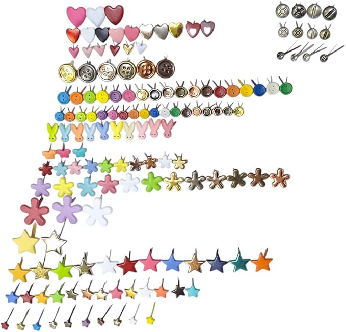 LLY Spring & Summer Craft Brads Set, 445PCS Assorted Shapes, Scrapbooking Fasteners Kit, Card Making& Creative Projects, DIY Paper Crafts Supplies