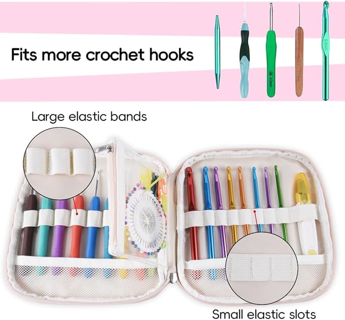 Crochet Hook Case,Portable Zipper Storage Organizer Bag for Crochet Hooks, Knitting Needles, Project & Sewing Supplies, Lightweight,Easy to Hold (No Accessories Included).Beige Flower Clusters