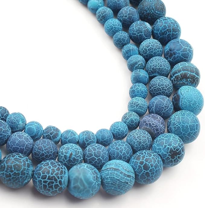 Stone Beads, 45pcs Matte Blue Frosted Agate, 8mm Round Loose Beads for Jewelry Making, Bracelets, with Bag, String & Card