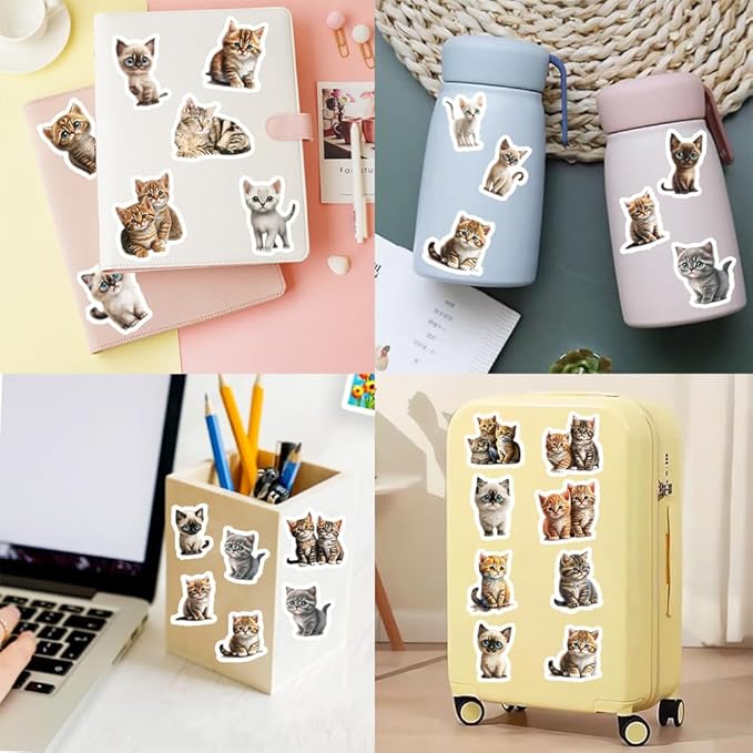 50Pcs Waterproof Vintage Stickers,Scrapbooking Supplies Kit,Aesthetic Decorative Craft Sticker for Planner, Bullet Journaling, Junk Journal, Water Bottles, Laptop, Retro Craft.Kitten