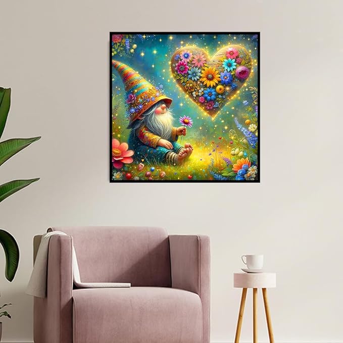 igoodom Gnome Diamond Art Kits for Adults, Gnome Diamond Painting Kit, Full Drill Round Valentine's Day Diamond Art Kits, DIY Gem Art and Crafts for Home Wall Decor Gift 14x14inch