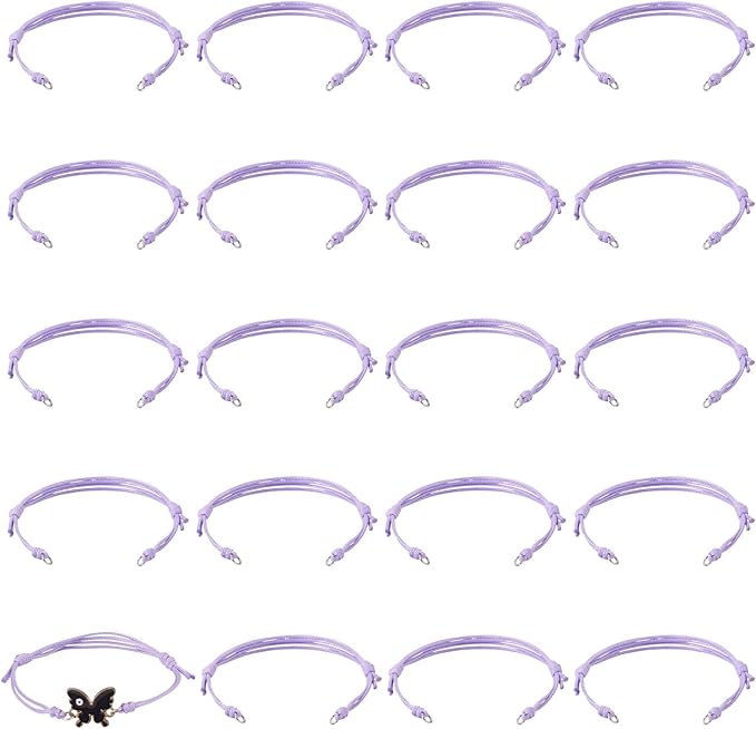 KISSITTY 20pcs Adjustable Bracelet Cords for Connector Charms Waxed Polyester Thread Cord Purple Color Half Finished Bracelet for Friendship Bracelets Jewelry Making