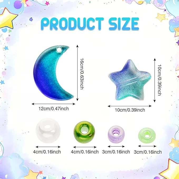 Mixed Star Moon Crystal Glass Beads Seedbeads Loose Round Pearl Beads for Jewelry Making Craft Bracelets Necklaces Earrings DIY Crafts Projects Sky Blue Glass Spacer Bead Kits for Crafts
