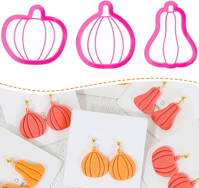 Xaekicr 3Pcs Halloween Pumpkin Polymer Clay Cutters Set – Fall Theme Clay Cutters for Earrings Making – Pumpkin Clay Tools for Polymer Clay Molds