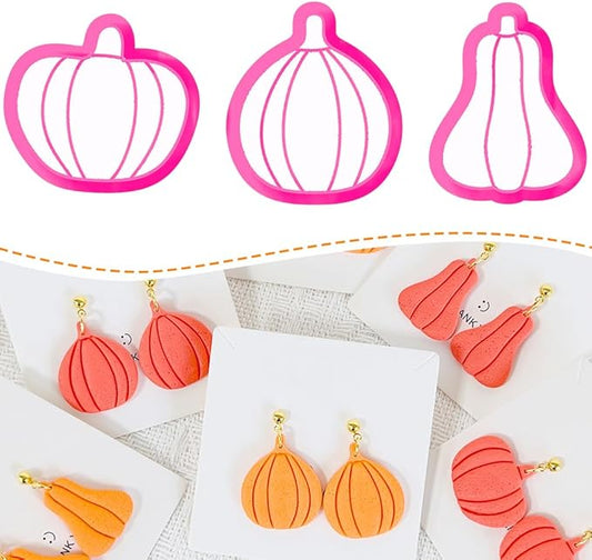 Xaekicr 3Pcs Halloween Pumpkin Polymer Clay Cutters Set – Fall Theme Clay Cutters for Earrings Making – Pumpkin Clay Tools for Polymer Clay Molds