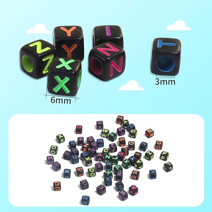 Yochus 900pcs Bulk Colorful Square Acrylic Alphabet Letter Beads 6x6mm Gold Letter A-Z Beads for Jewelry Making and DIY Bracelets, Necklaces, Key Chains