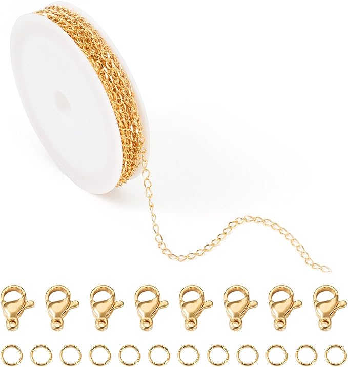 Sparkeads 5M Golden Chain for Jewelry Making,Stainless Steel Chain,Golden Link Necklaces for Women,Cable Chain Bracelet Chains for Bracelet DIY Earring Craft Supplies Jewelry Making,4.5x2.5x1mm