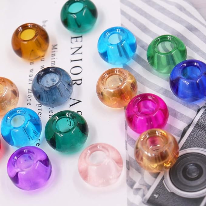 AIPRIDY 100Pcs 15x11mm Painting Murano Large Hole Glass Beads Mix Color with Silver Brass Cores European Charm fit Bracelet Necklace (No Core Lampwork Beads)