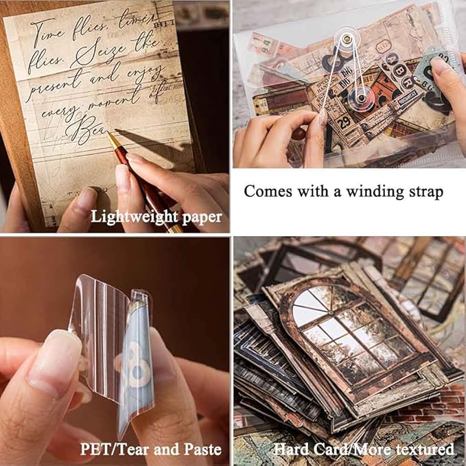 Vilikya 90Pcs Cottagecore Window Frame Stickers for Junk Journal Vintage Cutouts Scrapbook Stickers for Journaling Supplies, PET Stone Sticker & Wall Decoupage Paper for Collage Bujo DIY Craft Planner