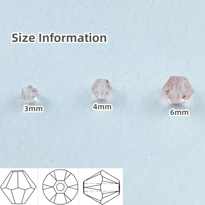 600pcs Bicone Crystal Beads 3mm Crystal Glass Faceted Beads for Necklace Bracelet Earrings DIY Jewelry Crafts Making Supplies(Light Pink)
