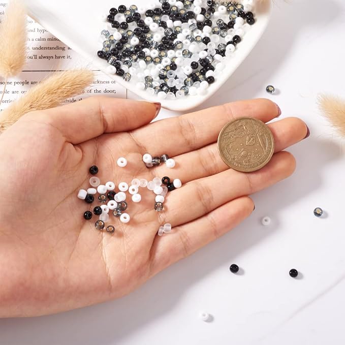 Pandahall Morse Code Bracelet Jewelry Making Kit Including 1170Pcs 4mm Round Glass Seed Beads 21.8 Yards 0.8mm Nylon Cord for Handmade Bracelet Necklace Jewelry Crafts