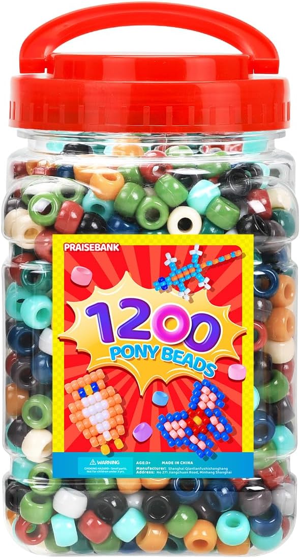 praisebank pony beads, 1200pcs 6x9mm, wholesale beads, bracelets jewelry making, arts & crafts(earth-tone)