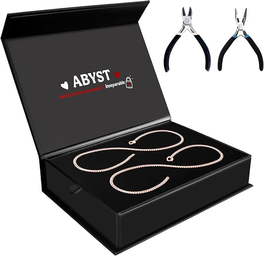 ABYST Permanent Bracelet Kit for Couples - DIY Forever Bracelets Making Set with Rose Gold Plated Chains - Romantic Infinity Jewelry for Anniversary (Rose Gold)