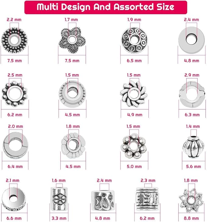 Cridoz Metal Spacer Beads for Making Bracelet, Necklace, Jewelry Making and Findings Accessories, 900Pcs, Silver