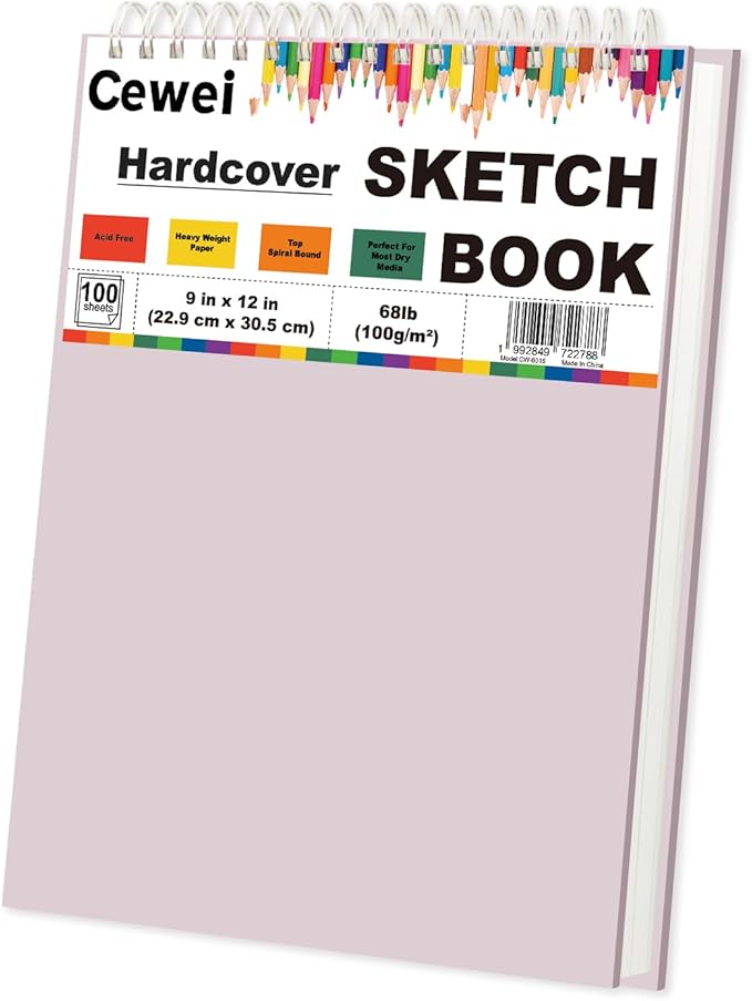 cute sketch book for kids ages 8-12 girls, 1 pack-100 sheets purple sketch book 9x12, 68lb/100gsm cute sketchbook for girls, spiral sketch pads for drawing, art supplies for teens.