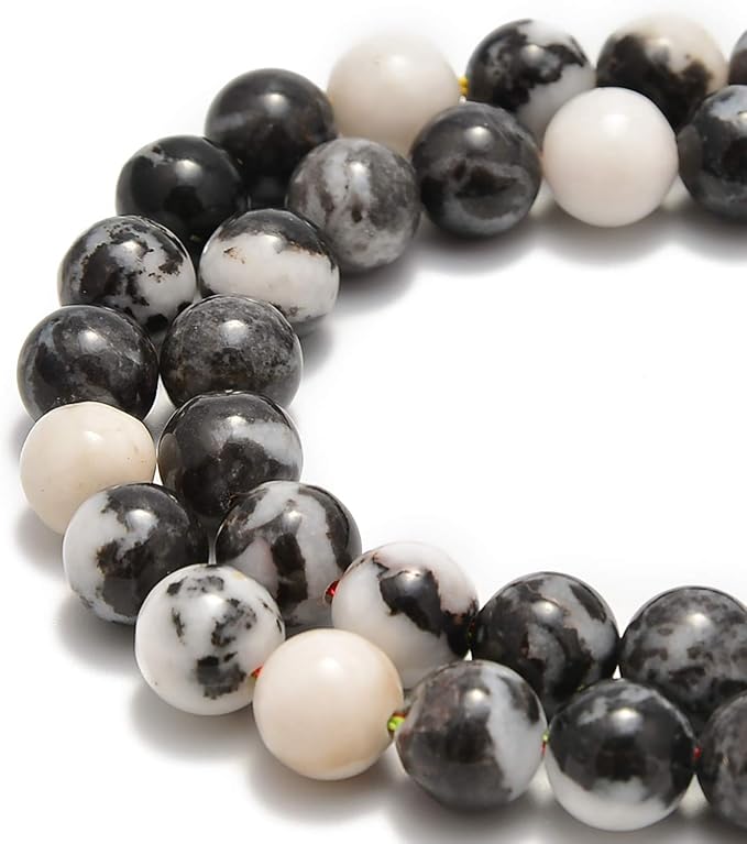 60pcs 6mm Natural Black and White Zebra Jasper Gemstone Round Spacer Loose Stone Beads for Jewelry Making 15.5" 1 Strand (Black and White Zebra Jasper, 6mm 60 Beads)