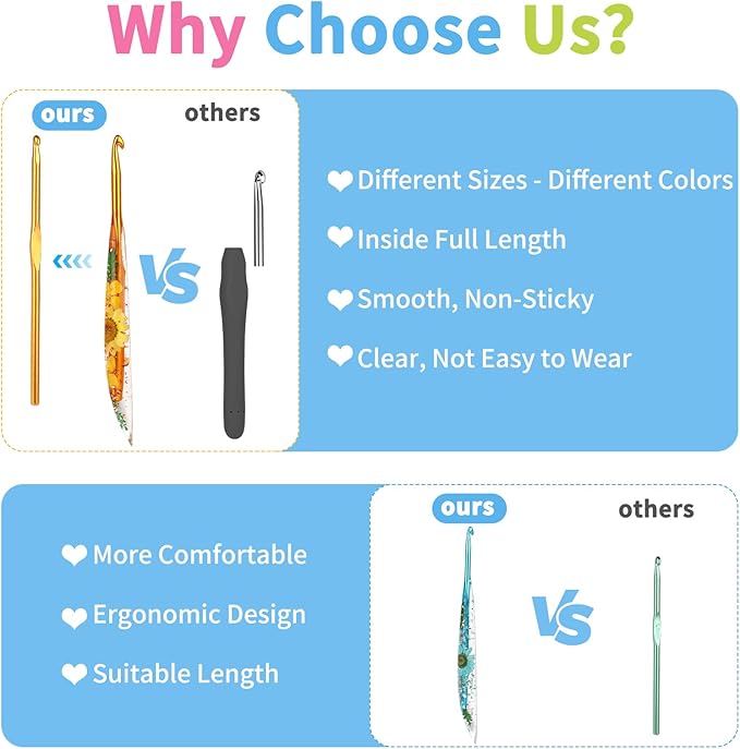 Coopay Crochet Hooks, 10mm Crochet Hook Ergonomic, See-Through Resin Handle with Flowers Inside, Pretty & Pleasant, Ideal for Crocheting Blankets, Dolls, Shawls, Hats, Scarves (N-10.0mm)
