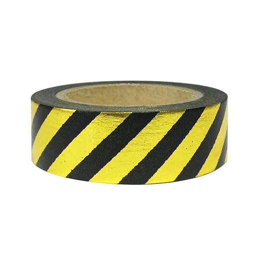 Wrapables Colorful Washi Masking Tape, Metallic Diagonal Black and Gold Stripes