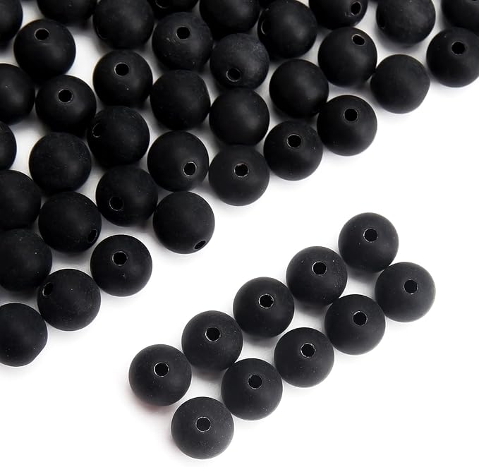 bonny boxx 500pcs 8mm matte black acrylic round beads, frosted plastic resin bubblegum balls chunky gumball beads for necklace and bracelet making, crafting supplies