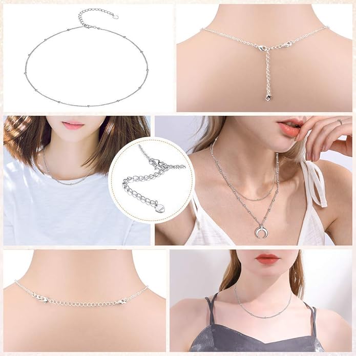 3 Pcs 925 Sterling Silver Necklace Extenders for Women Durable Strong Removable Necklace Bracelet Anklet Extension Jewelry Making Chains