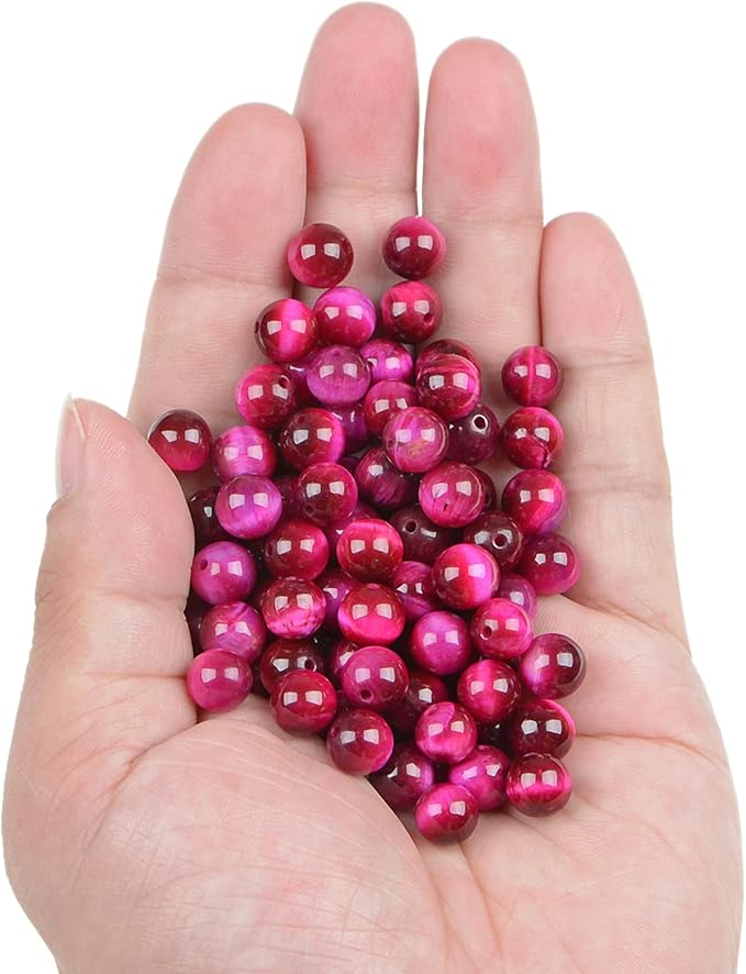 bymitel 140pcs crystal beads stone gemstone round energy healing loose beads with stretch cord for jewelry making bracelets anklets (light fuchsia tiger's eye, 8mm 140pcs)