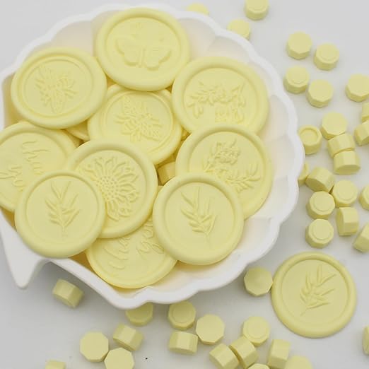 250pcs Wax Seal Beads Light Yellow, Andotopee Premium Sealing Wax Beads for Stamp Seals, Octagon Seal Stamp Pellets Refill Pack for Wedding Invitation, Letter Envelope, Scrapbook DIY Crafts