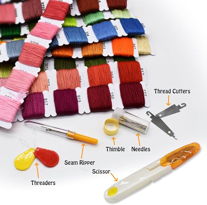 Embroidery Floss Thread Kit 100％ Cotton Floss Bobbins and Cross Stitch Kit Bracelets Floss Crafts Floss (50 Color)