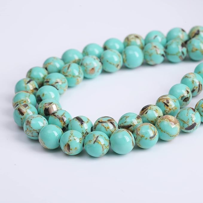 90pcs 4mm Turquoise Beads with Mother of Pearl Blue Howlite Shell Turquoises Stone Round Beads for Jewelry Making Bracelet